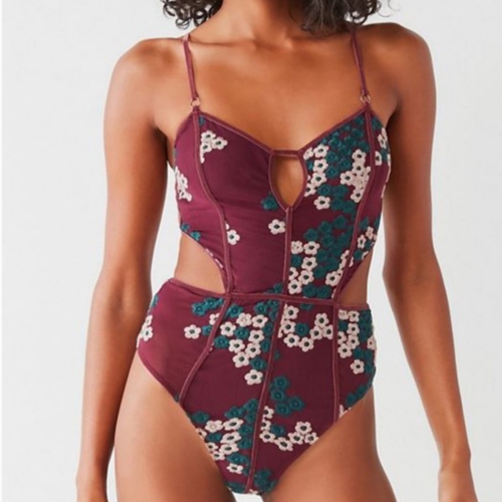Urban Outfitters embroidered velvet bodysuit